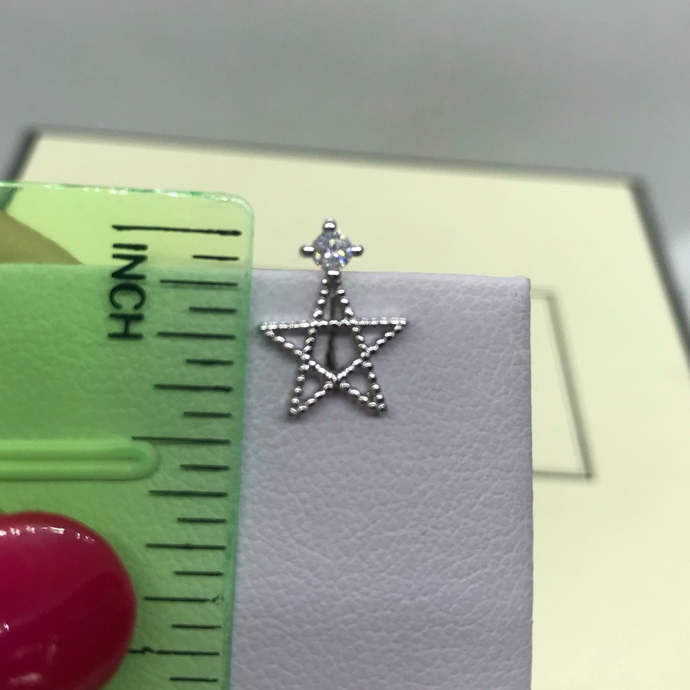 Sterling Silver 925 CZ Stud Moon Star Earrings - Picture 2 of 5